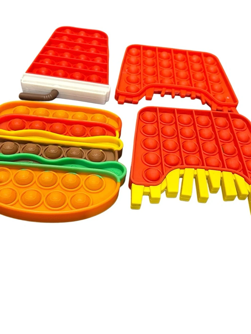 Stress Relief Fidget Toys Pop It Food Theme Fries, Cheeseburger, Drink Lot Of 4